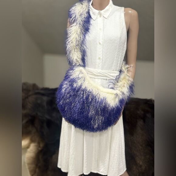 Genuine Mongolian Lamb Fur Handmade Half Moon Hobo Bag/Shoulder Bag/Crossbody - Picture 9 of 17